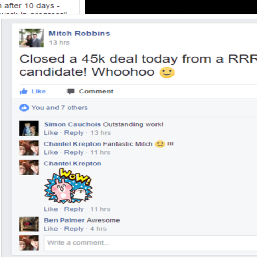 Facebook post: Mitch Robbins closed a 45k deal from a campaign candidate